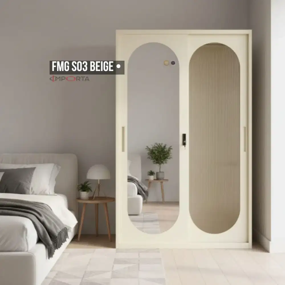 Lemari Pakaian Besi Pintu Sliding Importa FMG S03 Beige