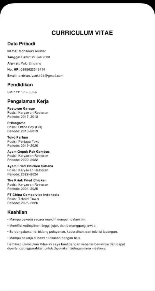 Cari pekerjaan yg sesuai di dlm cv