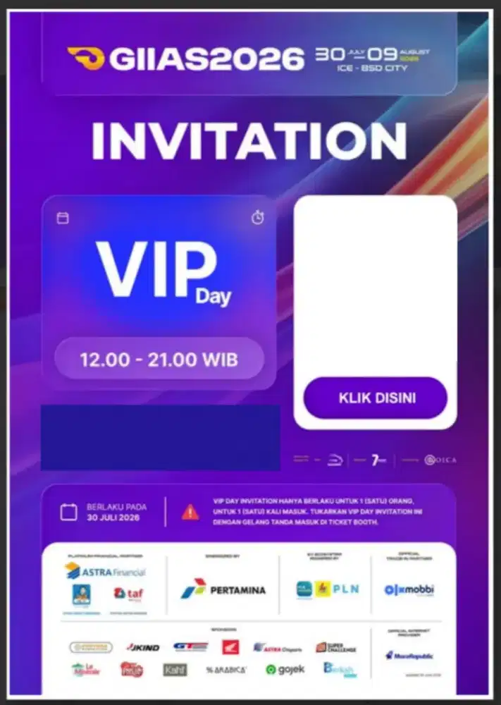 Jual Tiket GIIAS VIP - Hari Kamis