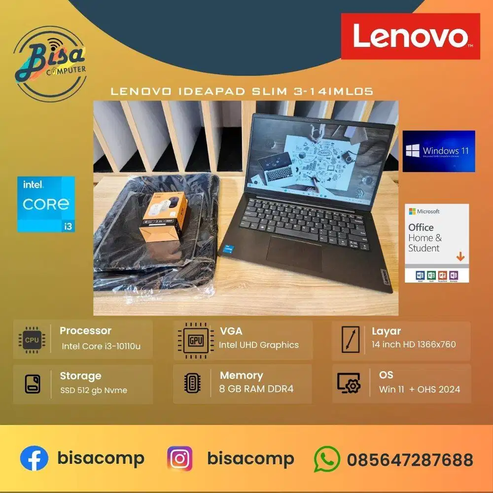Lenovo Ideapad Slim 3-14IML05 SSD 512gb Ram 8gb 14inchHD