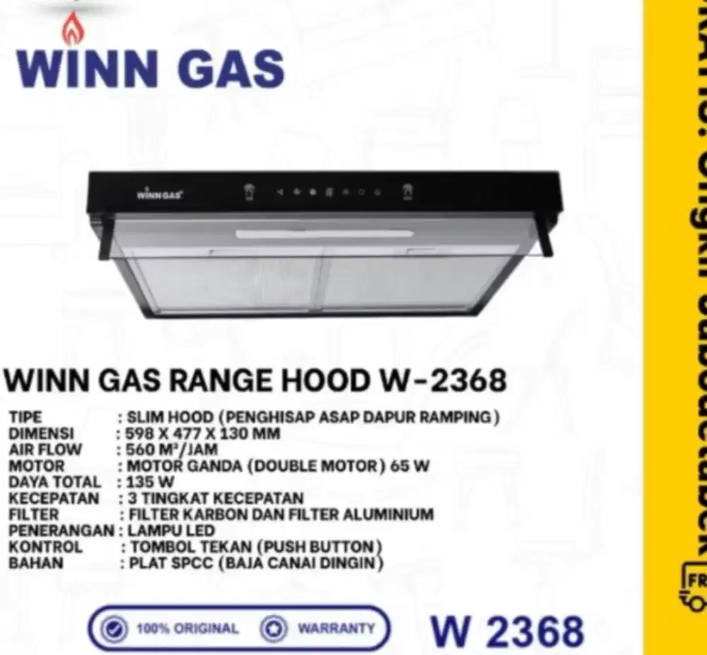 Dijual cooker hood merk win gas