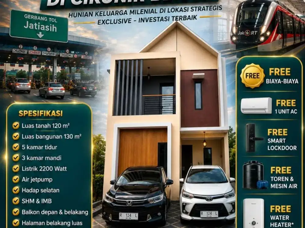 Rumah Hook Nyaman Strategis di Bekasi, Dekat Stasiun LRT Cikunir