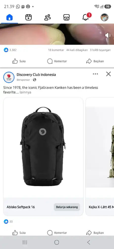 tas fjallraven abisko 16 baru sekali pakai original
