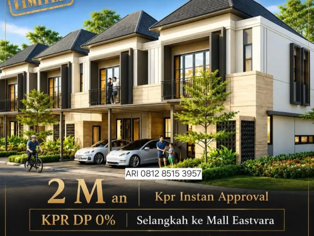 RUMAH 2LANTAI CLUSTER CASTILO TERRAVIA BSS CITY CUKUP UTJ 30JT ANGS 10JUTAAN KE BANK