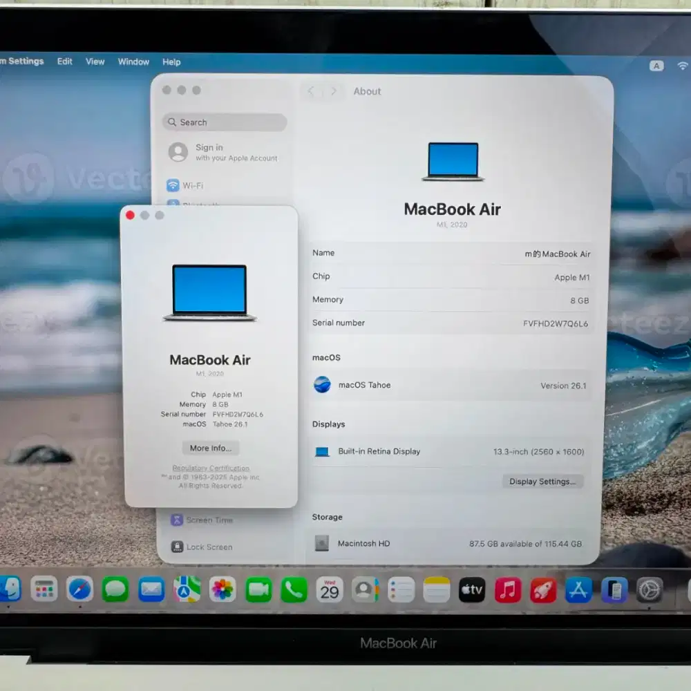 Macbook Air M1 Ram 8 Ssd 128 Layar 13 inch Silver lengkap