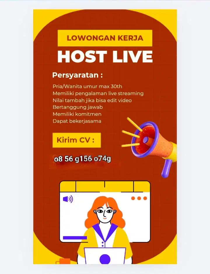 DiButuhkan host Live wanita Berpengalaman