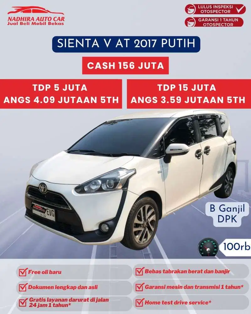 Angsuran 3 Jutaan Sienta V AT 2017 Putih