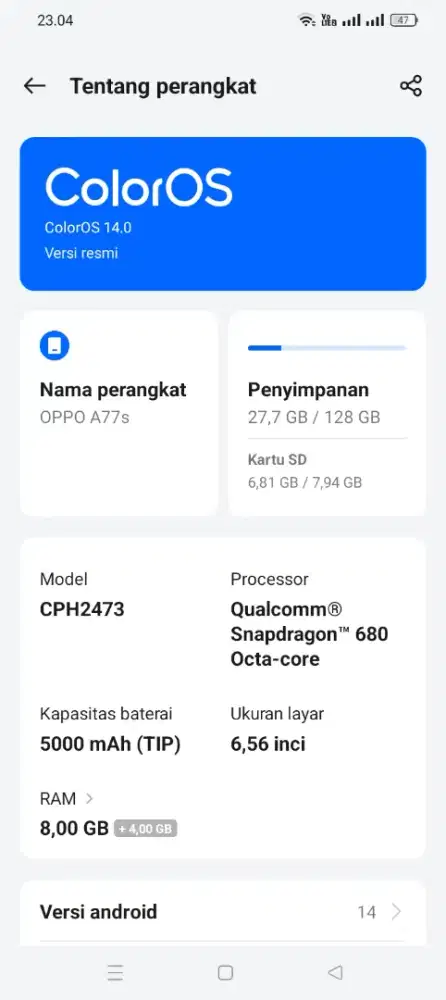 Oppo A77s hitam lengkap