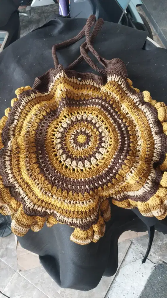 Tas Rajut Coklat Tali Pendek