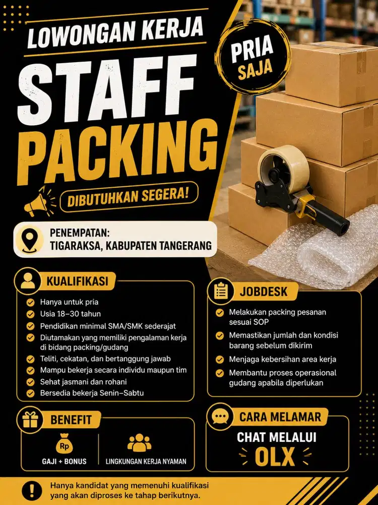 STAFF PACKING - DIBUTUHKAN SEGERA
