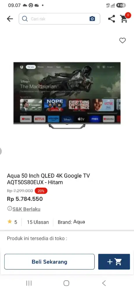 Aqua 50 inci qled 4k google tv aqt50s80eux