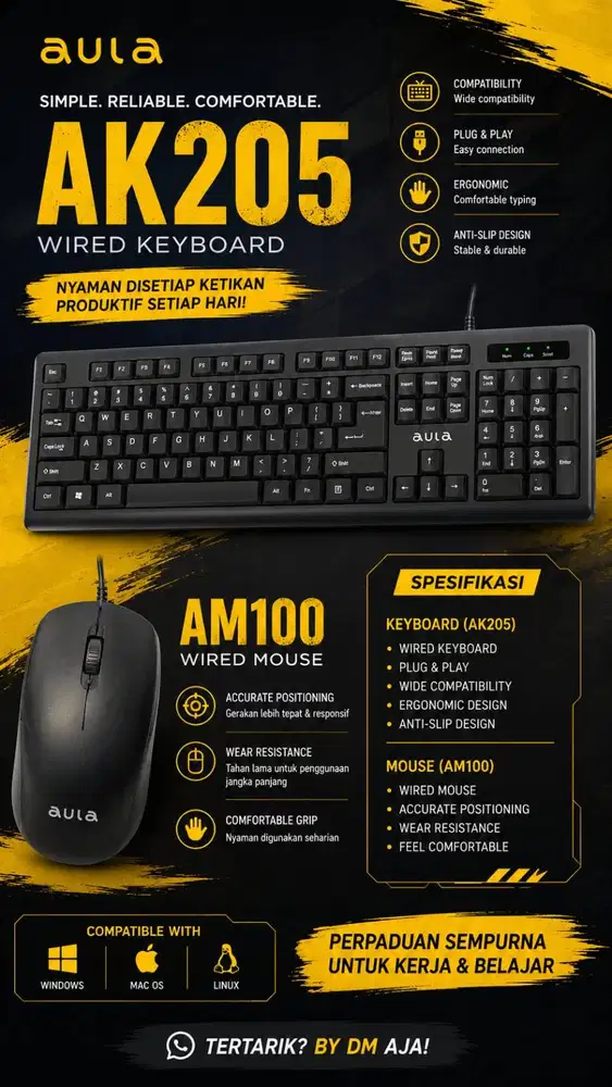 Paket Keyboard dan Mouse Kabel Aula