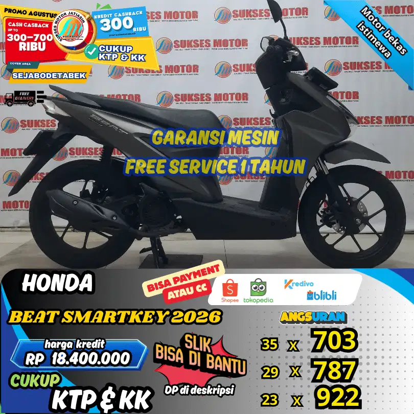 HONDA BEAT SMARTKEY 2026 DP ANGSURANTERMURAH SYRT KTP&KK(SUKSESMOTOR)