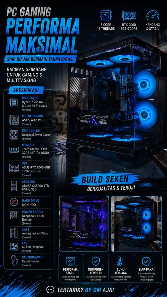 Komputer Gaming Desain Render Ryzen 7 32Gb NVME 1Tb RTX2060 6Gb