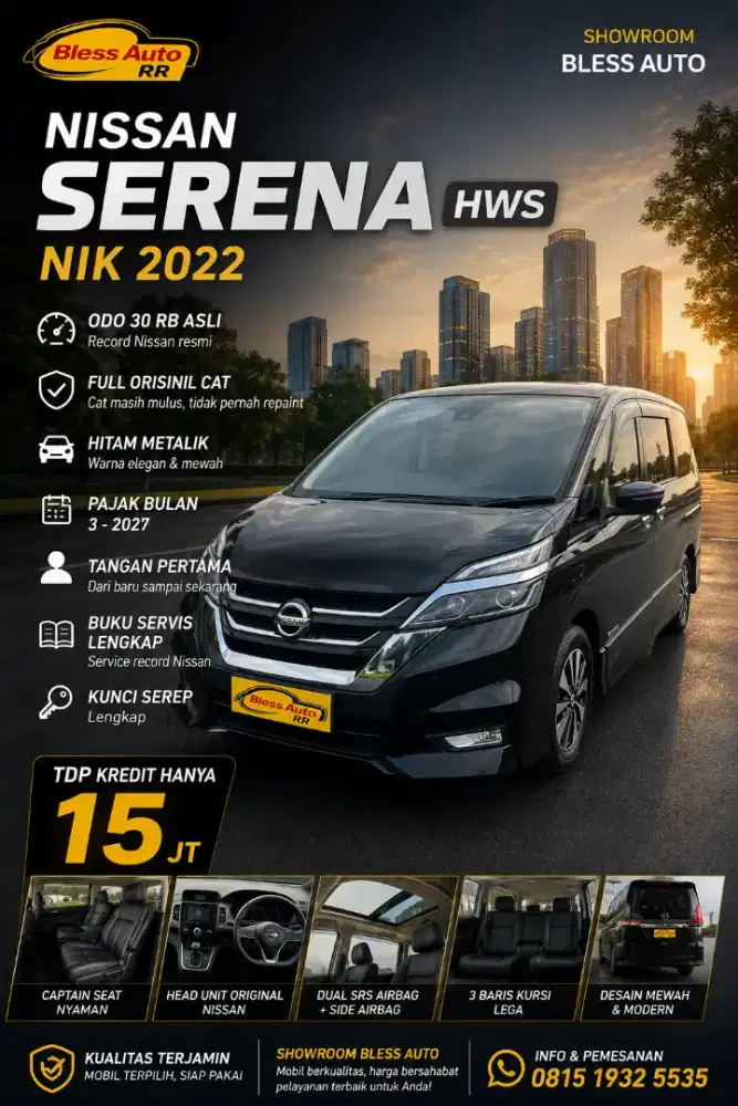 NISSAN SERENA HWS 2022 TDP15 jt odo30rb  hitam 2023 orisinil 2021 rec