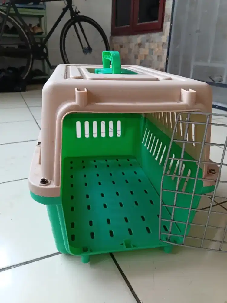 Pet cargo warna hijau dan coklat muda , bonus sisiran kucing gratis