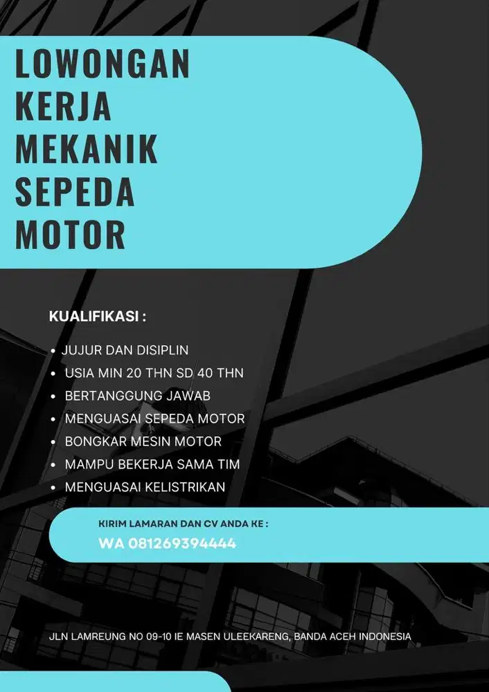 Di buka lowongan mekanik sepeda motors