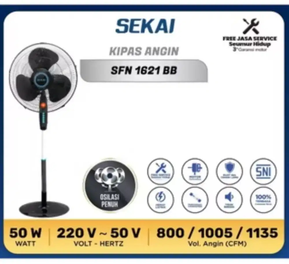 Kipas angin second merk Sekai tipe 1621 BB