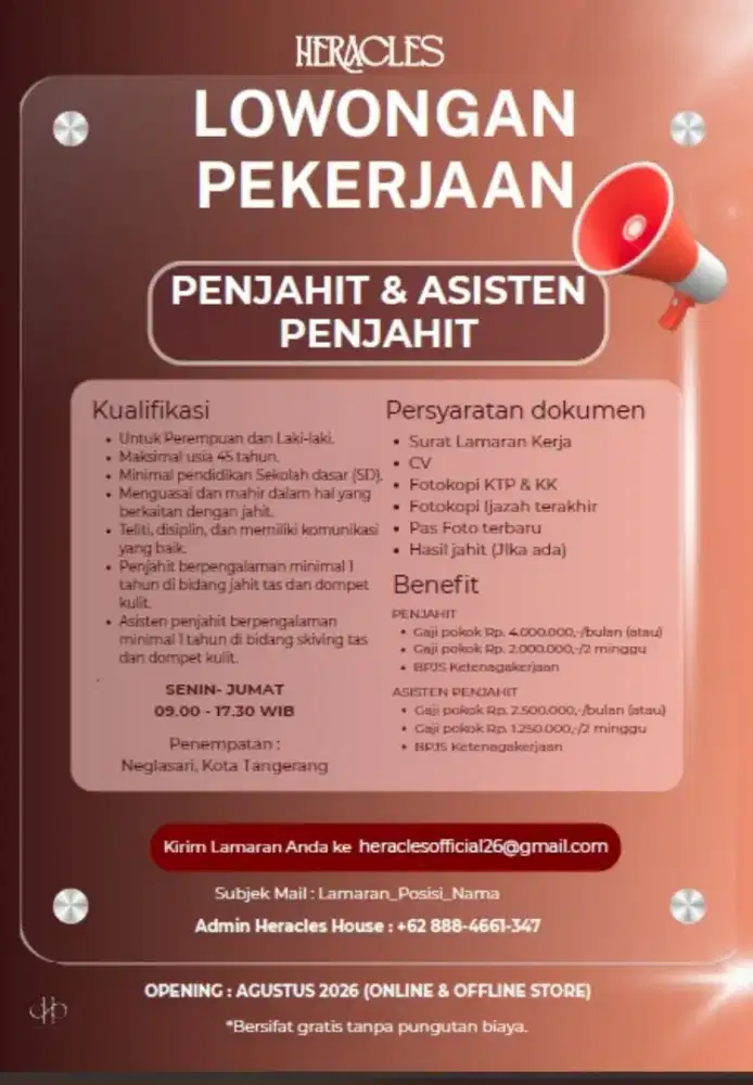 LOKER PENJAHIT & ASISTEN PENJAHIT