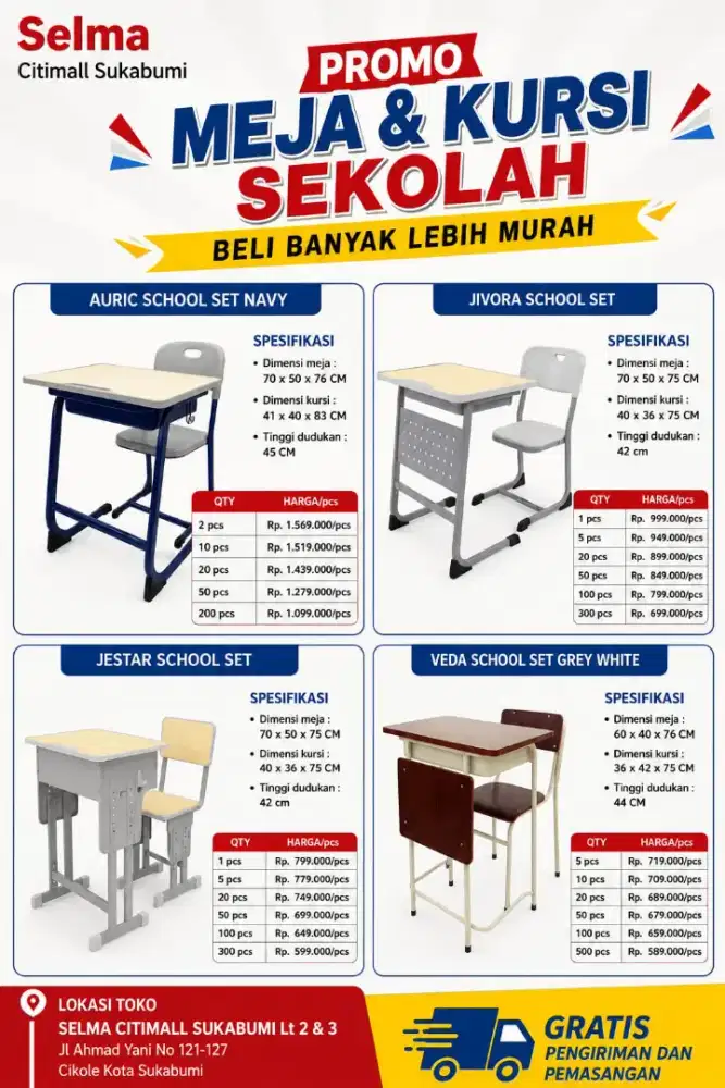 Bangku sekolah set SD SMP SMA
