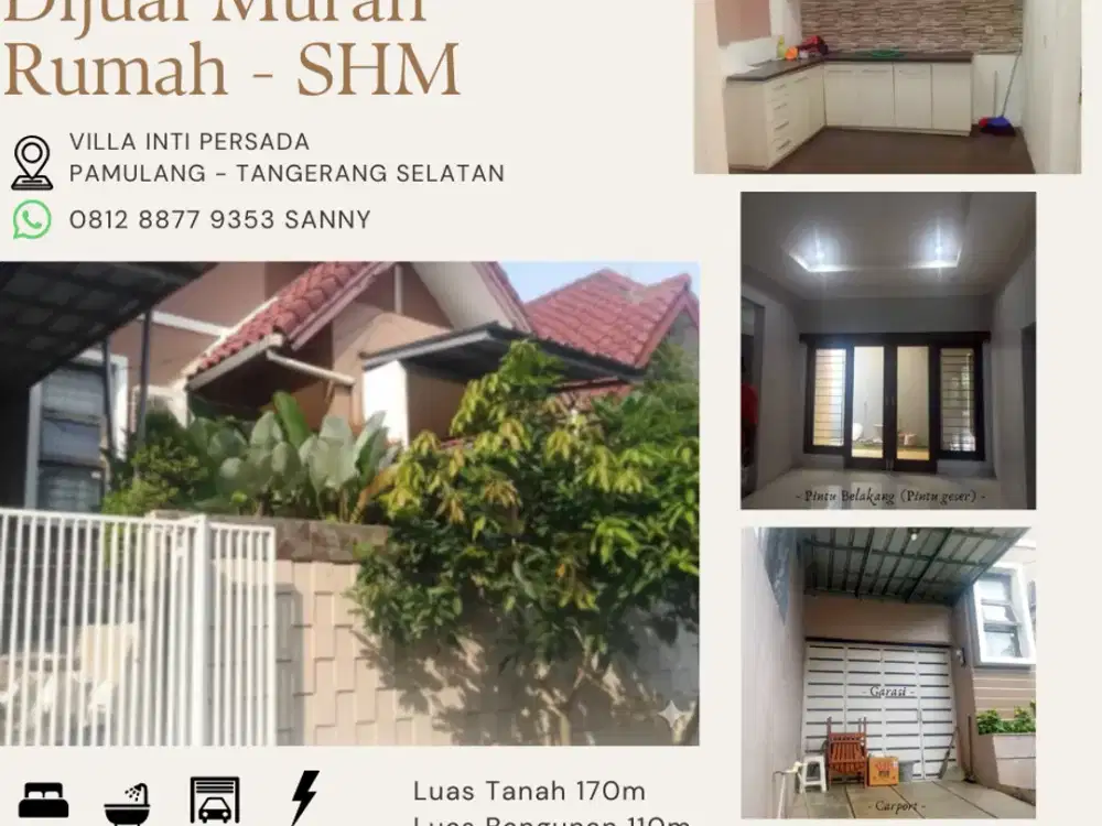 Rumah LT 170m di Villa Inti Persada Pamulang, Tangerang Selatan