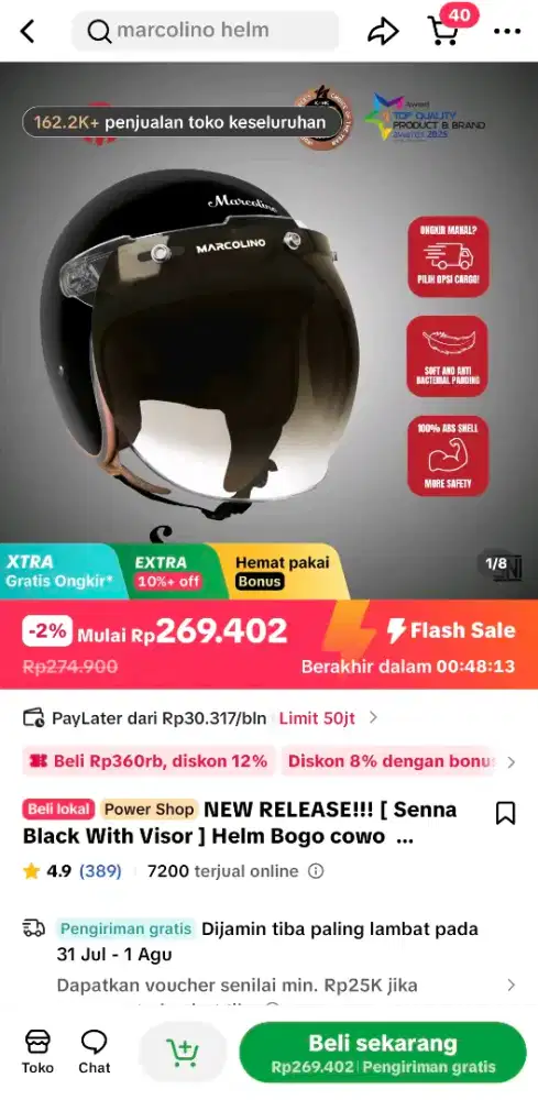 Helm Marcolino Senna black masih spt new