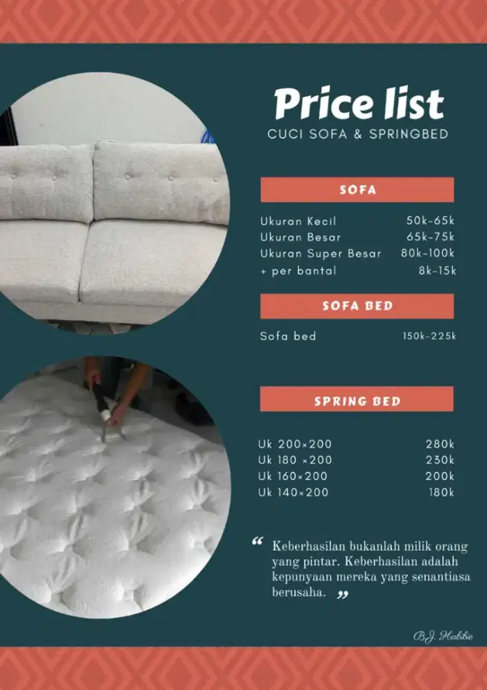 Cuci Sofa, Springbed, Helm dll