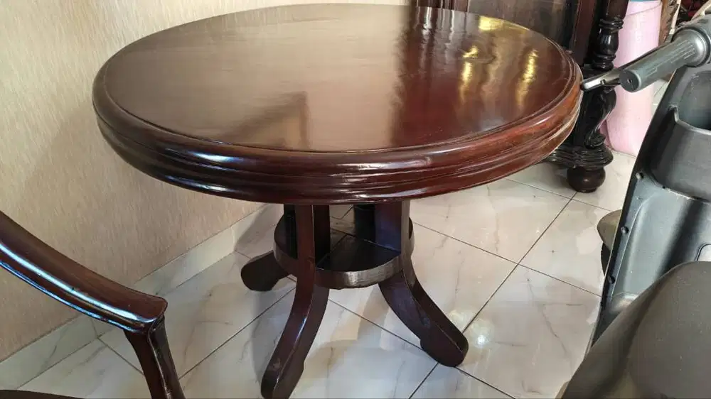MEJA BULAT KAYU JATI TUA TEBAL