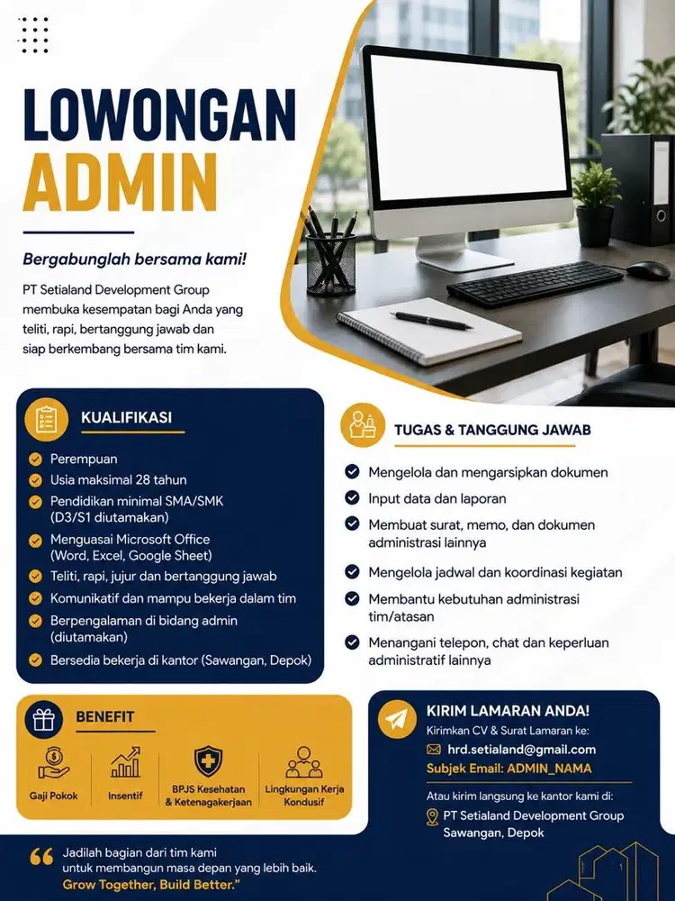 Lowongan Admin Marketing di sawangan