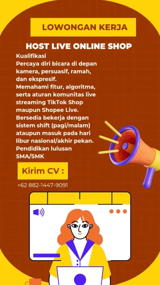 Di butuhkan Host Live online shop