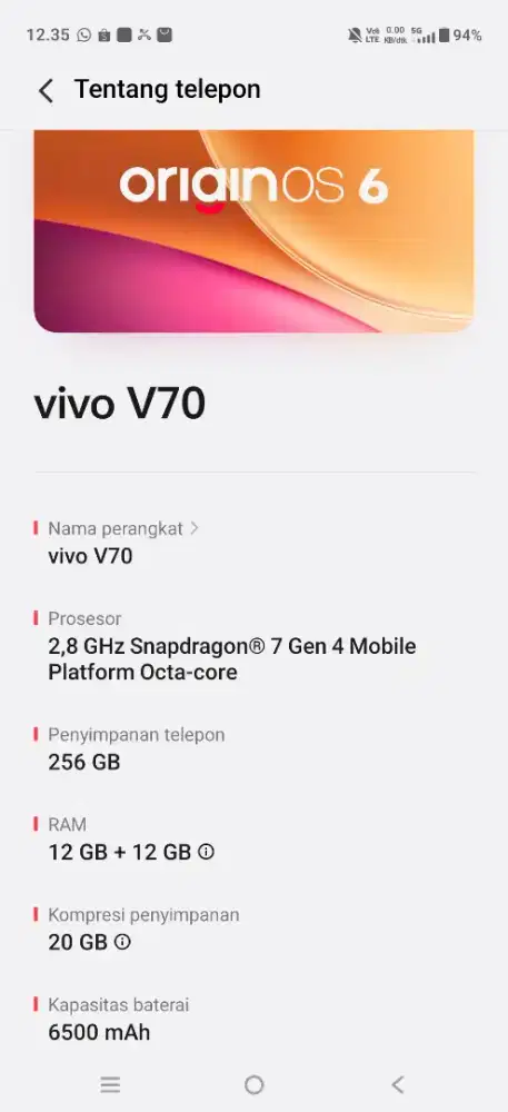 Jual hp vivo v70 pemakain pribadi