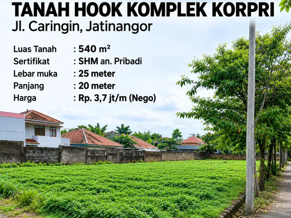 Jual Tanah Hook 540 m² Komplek Korpri Jatinangor SHM Cocok untuk Investasi & Rumah Tinggal