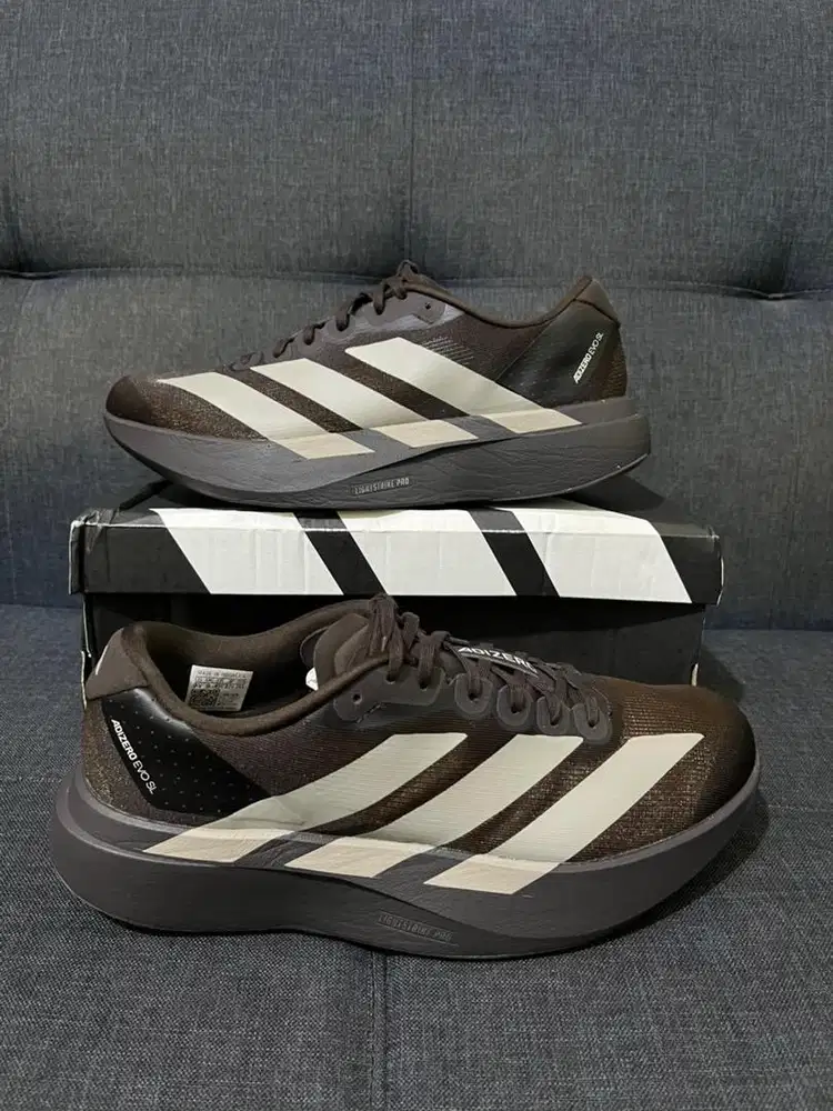 Sepatu Running Adidas Adizero EVO SL Brown Grey Size 43 1/3 Fullset