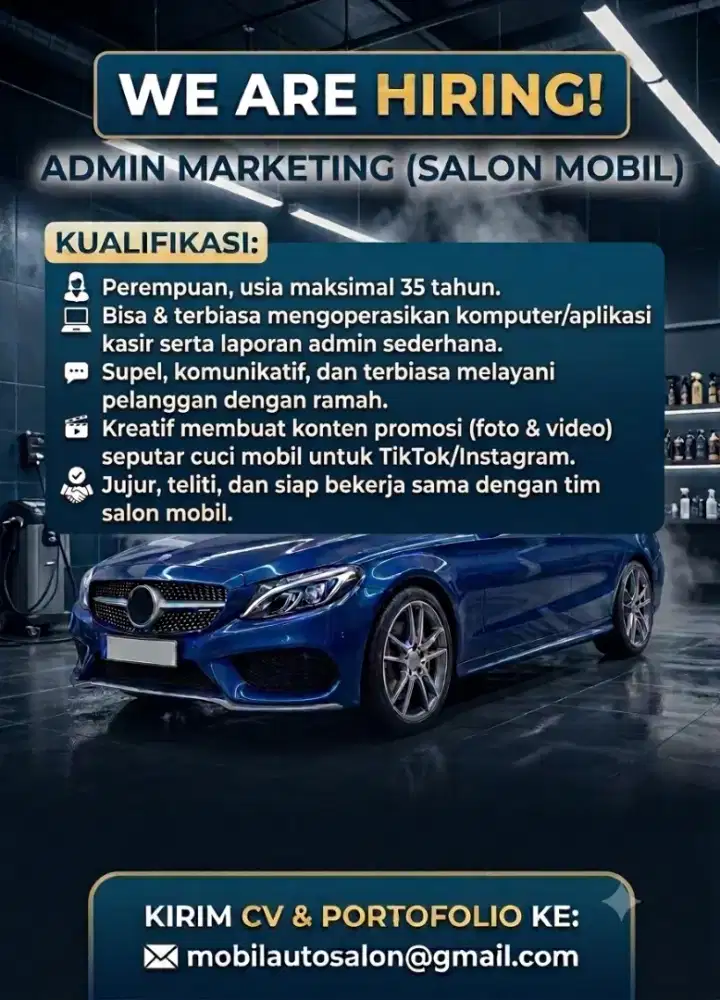 DIBUTUHKAN SEGERA! ADMIN MARKETING (Salon Mobil)