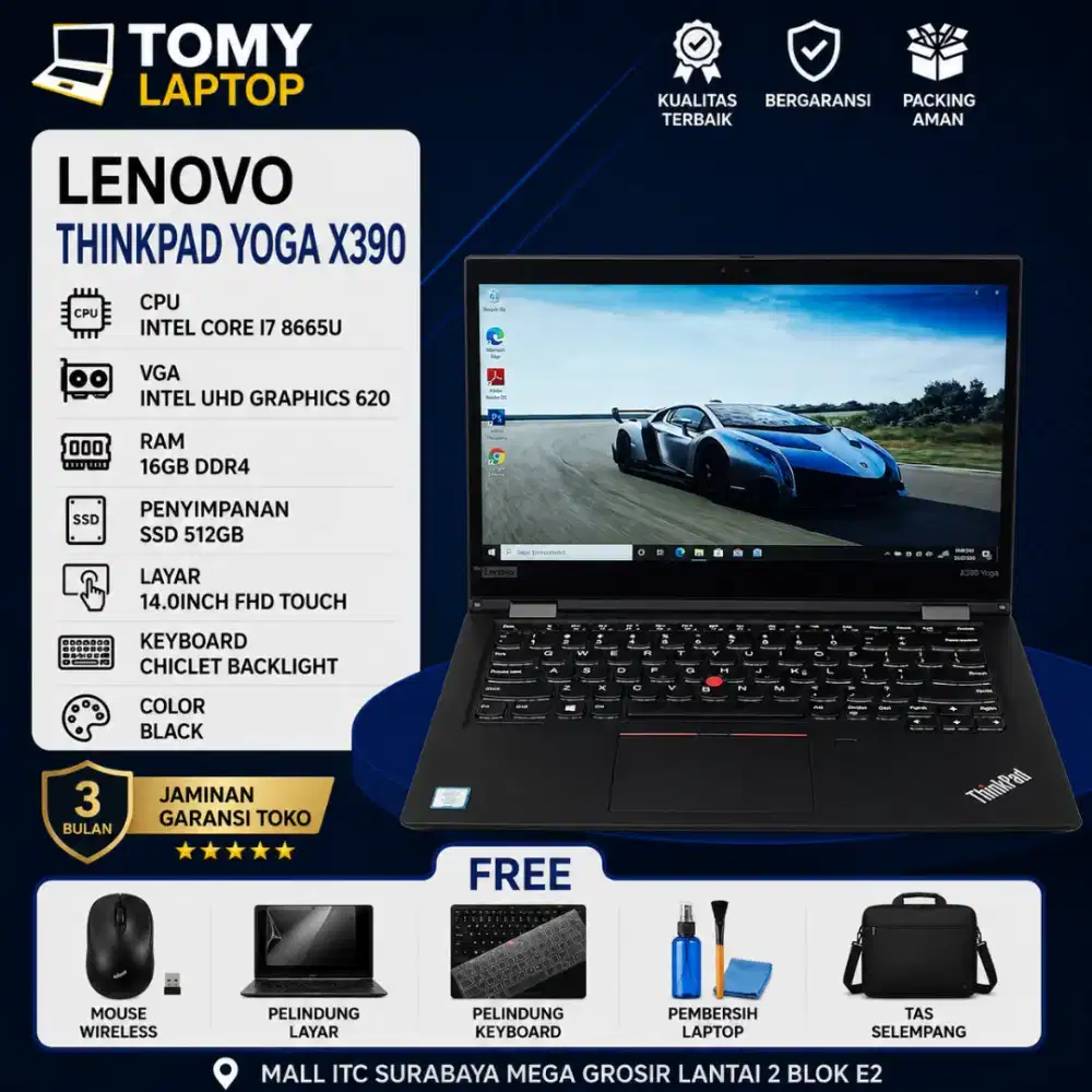LENOVO THINKPAD YOGA X390 INTEL CORE I7 8665U RAM 16GB SSD 512GB TOUCH