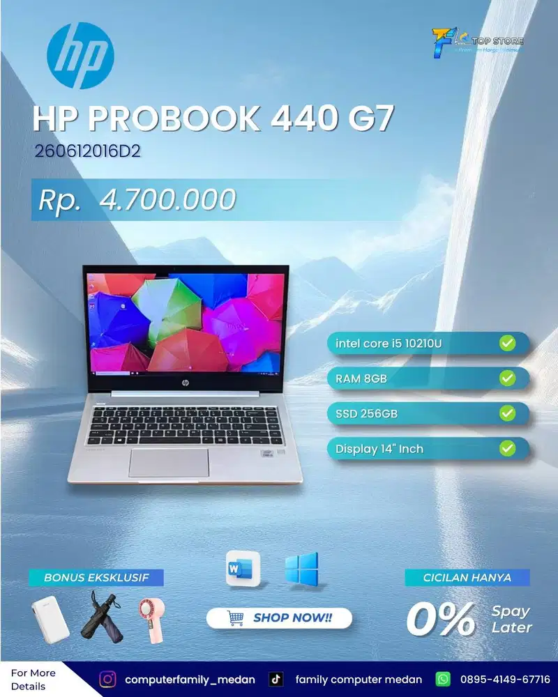 HP PROBOOK 440 G7 CORE I5 10210U RAM 8GB SSD 256GB FINGER