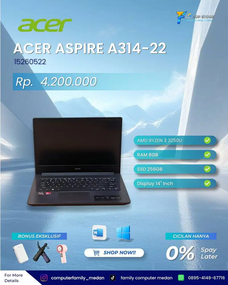 ACER ASPIRE A314-22 AMD RYZEN 3-3250U RAM 8GB SSD 256GB