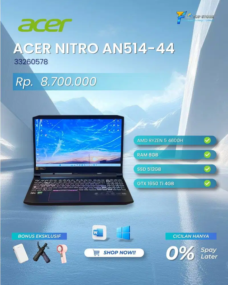 ACER NITRO AN514-44144HZ AMD RYZEN 5-4600H RAM 8GB SSD 512GB NVIDIA GT