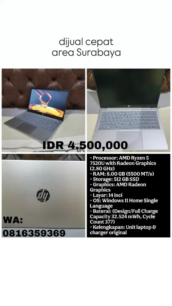 HP Laptop 14-em0xxx Bekas kondisi Bagus