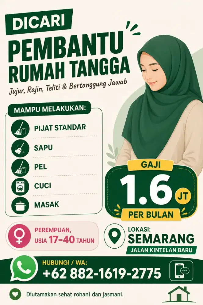 Dibutuhkan pembantu wanita