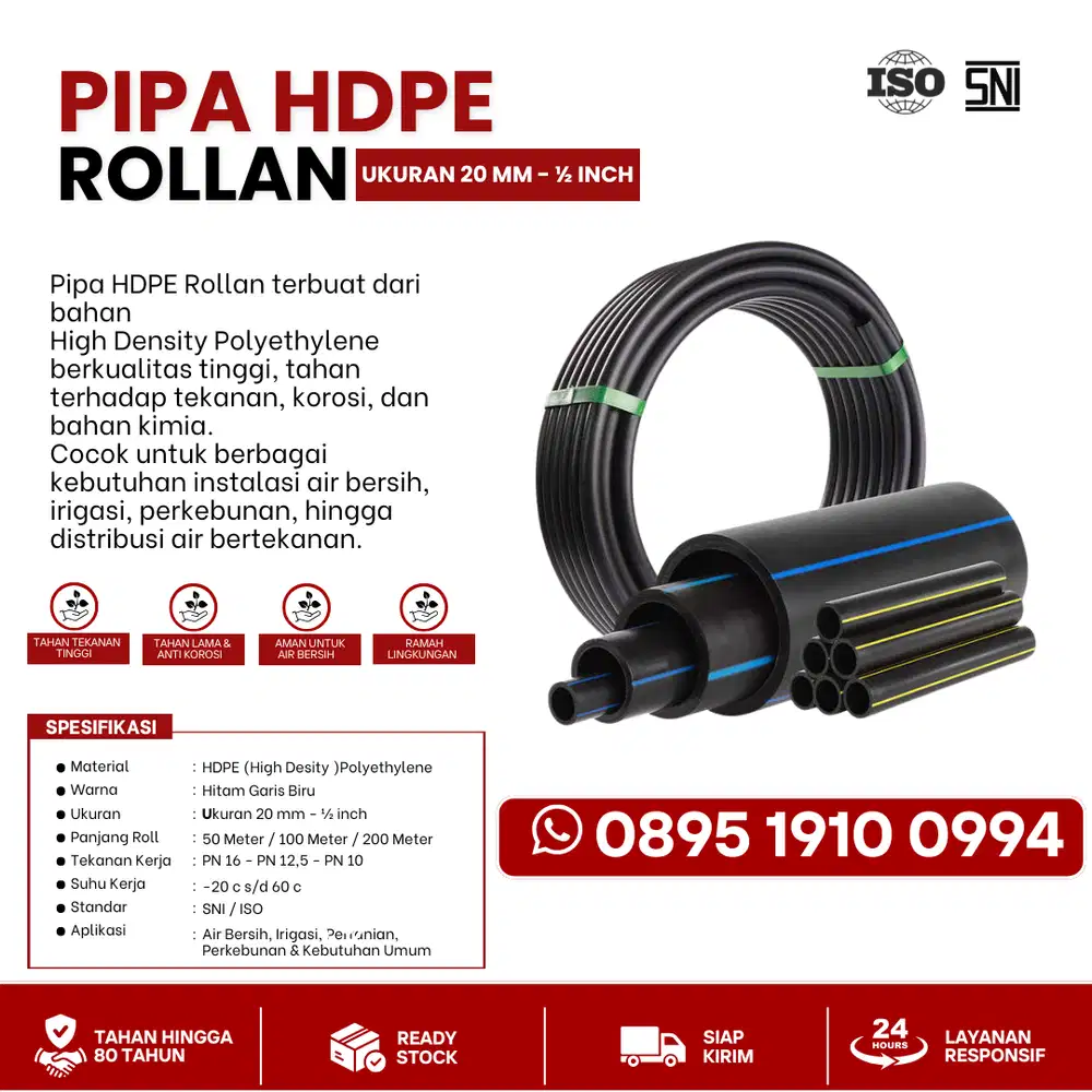 Jual Pipa HDPE Murah 1/2 ' inch 20mm menyediakan ukiuran lainnya