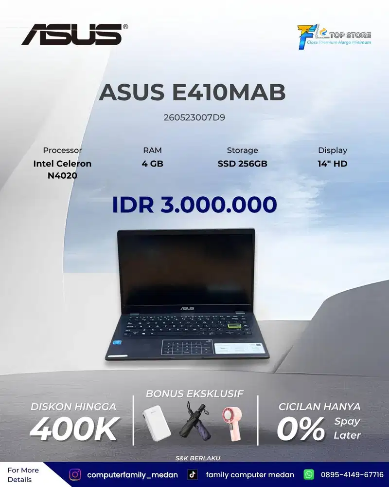 ASUS E410MAB INTEL CELERON N4020 RAM 4GB SSD 256GB