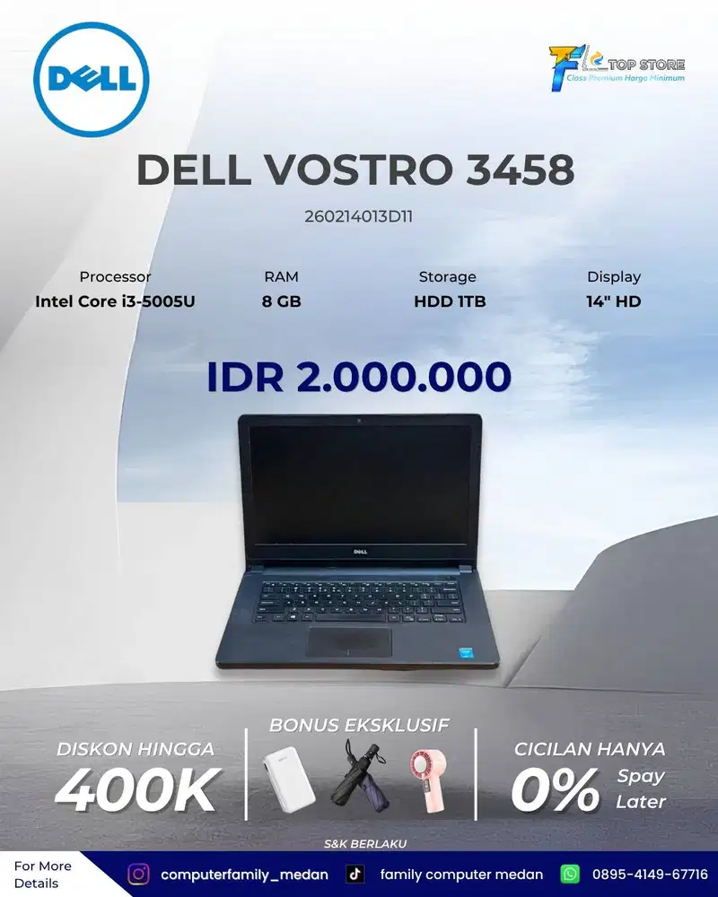 DELL VOSTRO 3458 INTEL CORE I3-5005U RAM 8GB HDD 1TB