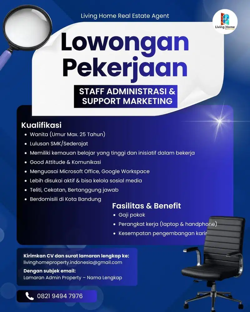 Lowongan kerja Staff Administrasi & Support Marketing