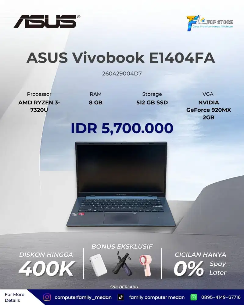 ASUS VIVOBOOK E1404FA AMD RYZEN 3-7320U RAM 8GB SSD 512GB