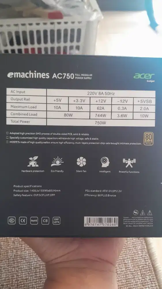 acer ac750 750w full modular 80 plus bronze power supply