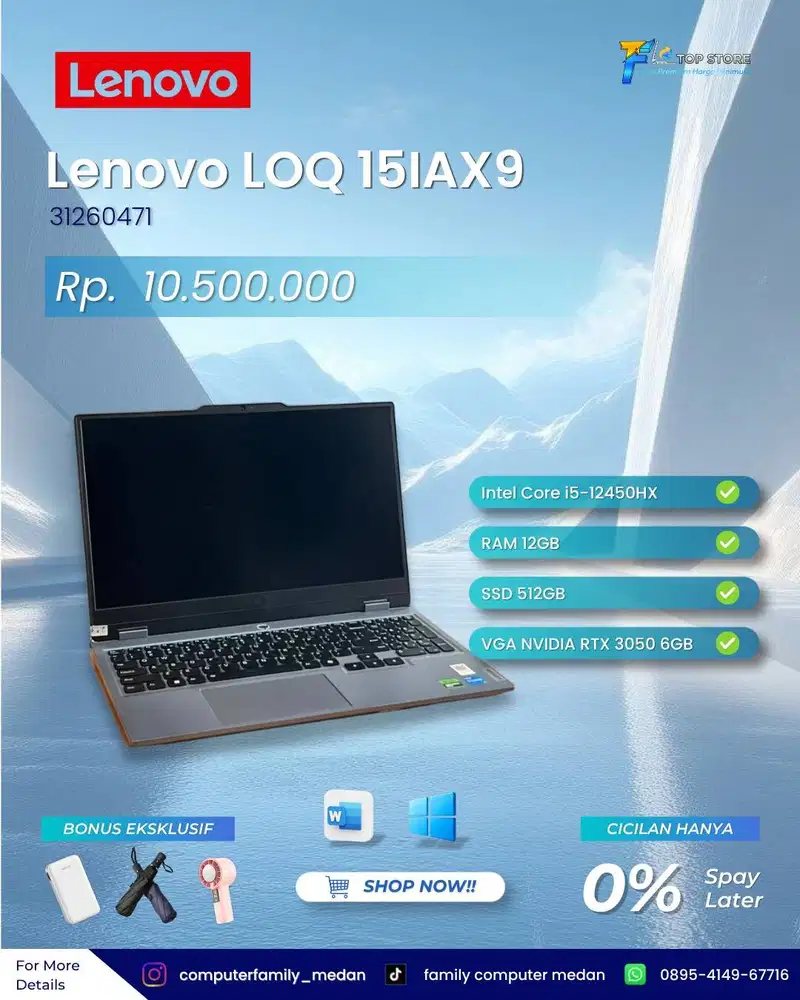 APTOP LENOVO LOQ 15IAX9 INTEL CORE I5-12450HX RAM 12GB SSD 512GB RTX