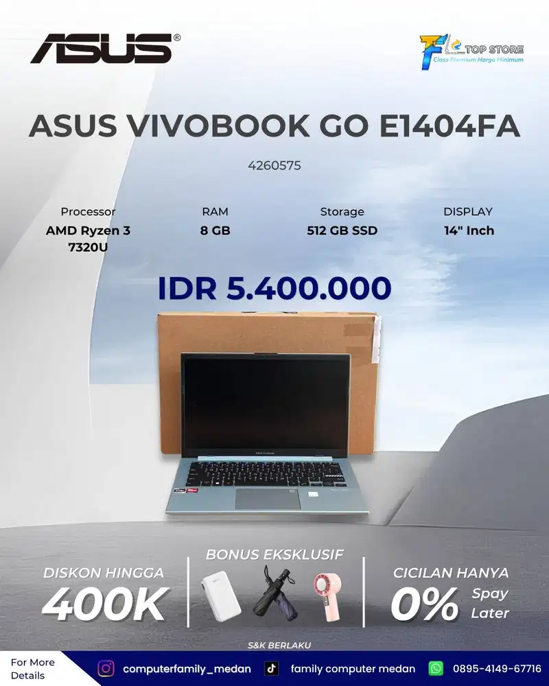 LAPTOP ASUS VIVOBOOK GO E1404FA- RYZEN 3 7320U RAM 8GB SSD 512GB FULLS