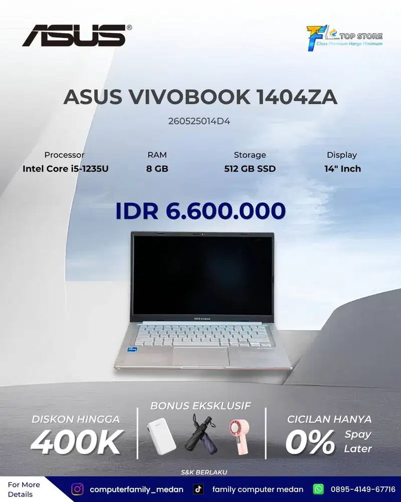 ASUS VIVOBOOK 1404ZA INTEL CORE I5-1235U RAM 8GB SSD 512GB BACKLITE