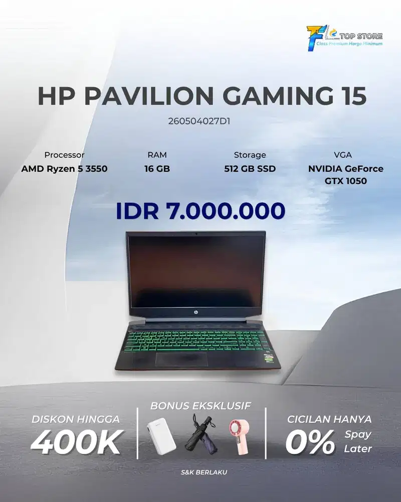 HP PAVILION GAMING 15 AMD RYZEN 5 3550 RAM 16GB SSD 512GB